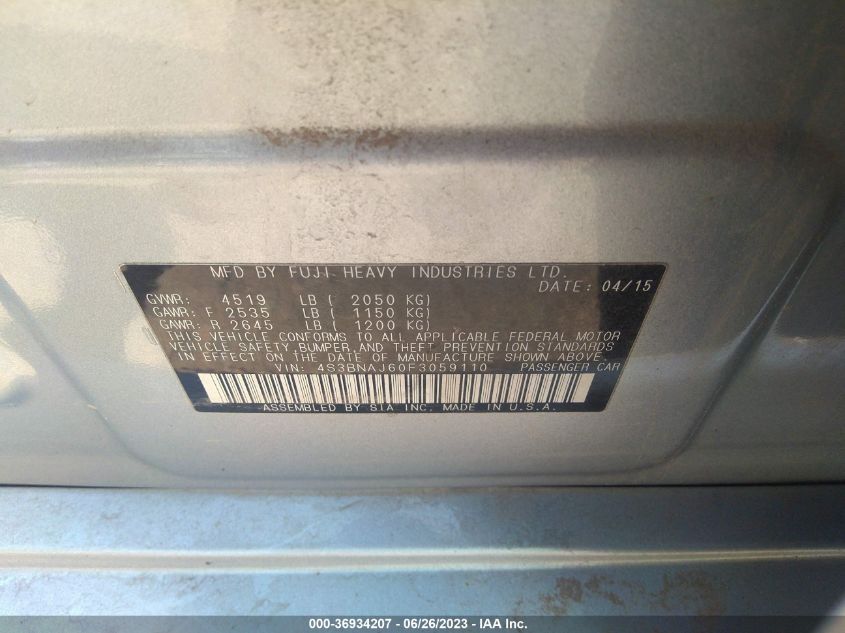 2015 SUBARU LEGACY 2.5I LIMITED - 4S3BNAJ60F3059110