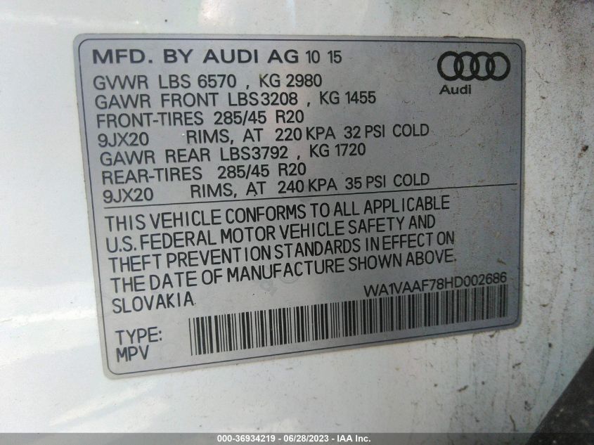 2017 AUDI Q7 PRESTIGE - WA1VAAF78HD002686