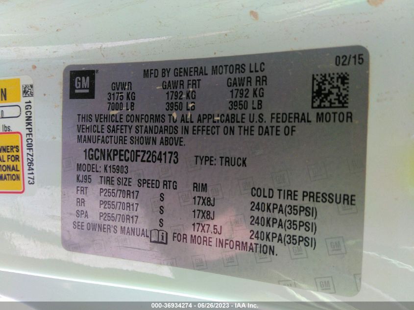 2015 CHEVROLET SILVERADO 1500 WORK TRUCK - 1GCNKPEC0FZ264173