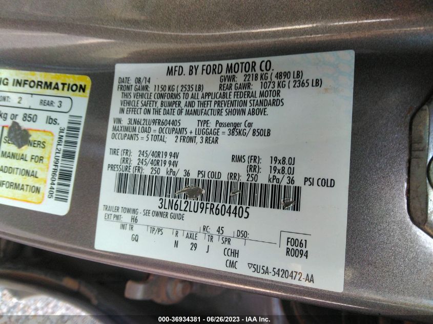 2015 LINCOLN MKZ HYBRID 3LN6L2LU9FR604405