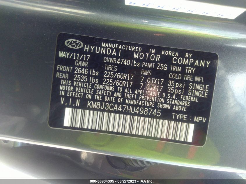 2017 HYUNDAI TUCSON SE - KM8J3CA47HU498745