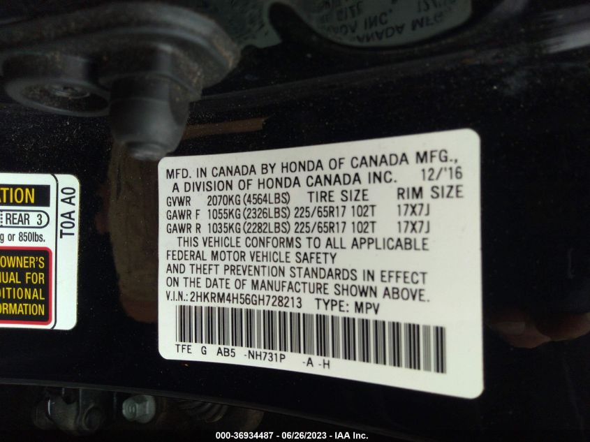 2016 HONDA CR-V EX - 2HKRM4H56GH728213
