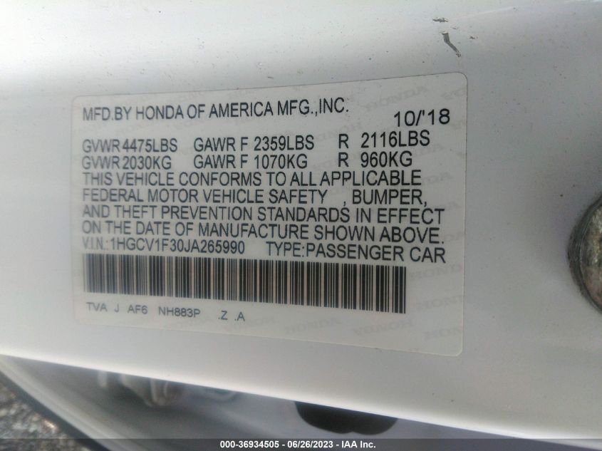 2018 HONDA ACCORD SEDAN SPORT 1.5T - 1HGCV1F30JA265990