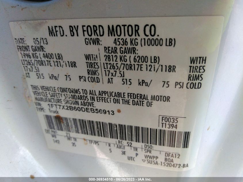 2013 FORD SUPER DUTY F-250 SRW XL/XLT/LARIAT - 1FT7X2B60DEB56913