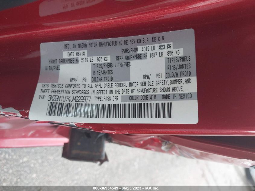 2018 MAZDA MAZDA3 4-DOOR SPORT - 3MZBN1U74JM229977