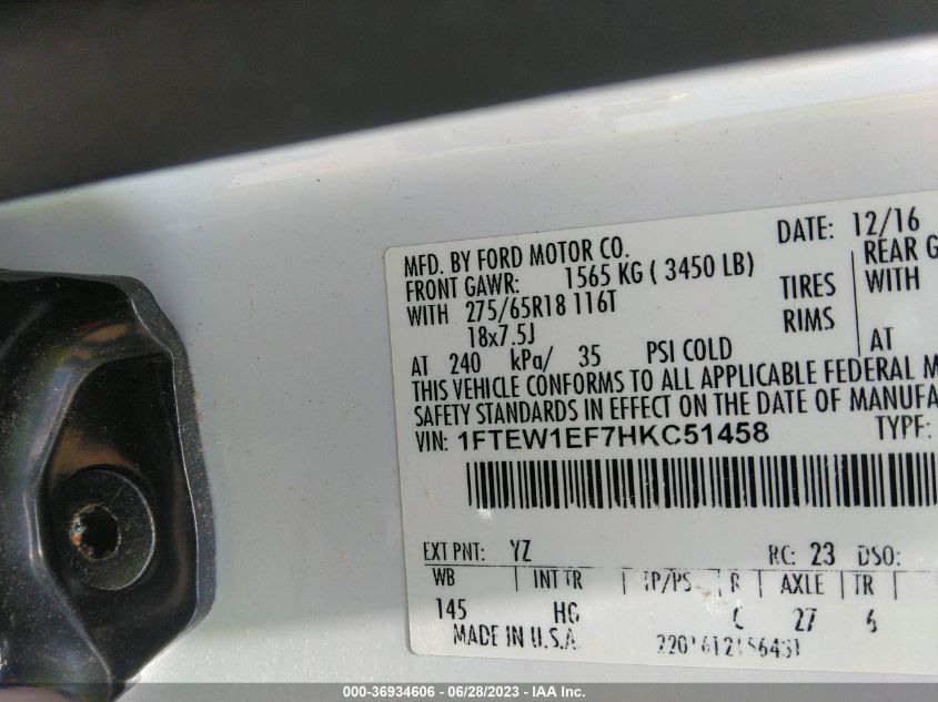 2017 FORD F-150 XL/XLT/LARIAT - 1FTEW1EF7HKC51458