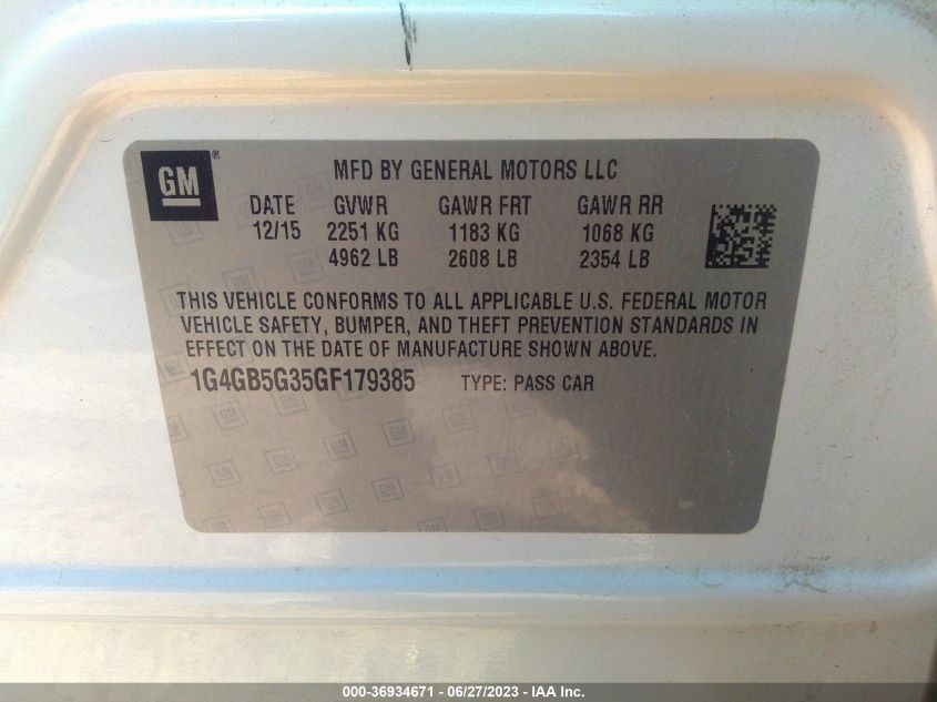 2016 BUICK LACROSSE LEATHER - 1G4GB5G35GF179385
