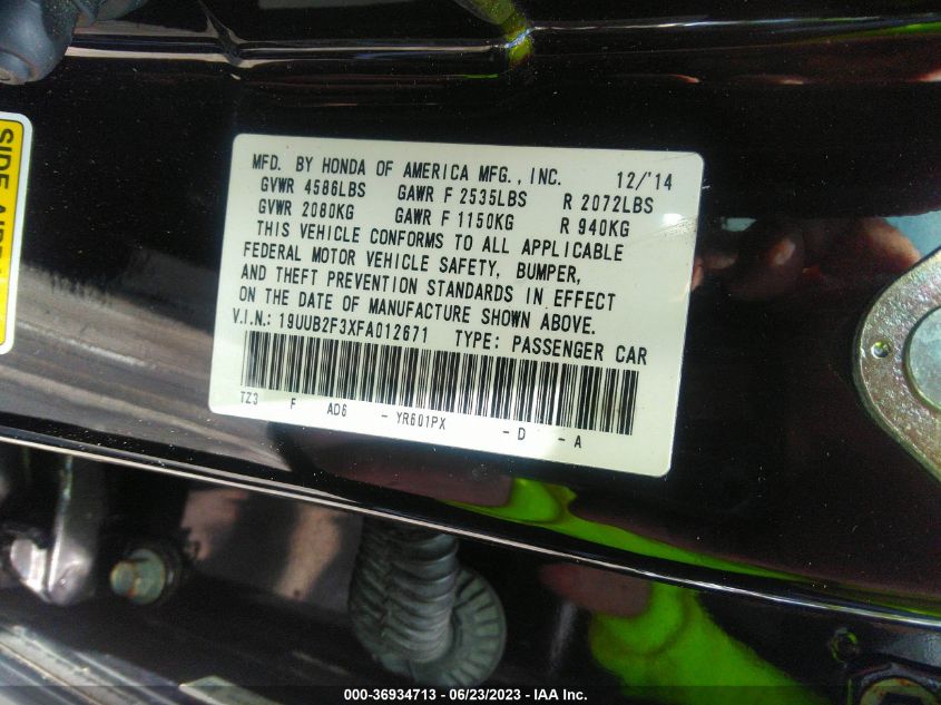 2015 ACURA TLX V6 - 19UUB2F3XFA012671