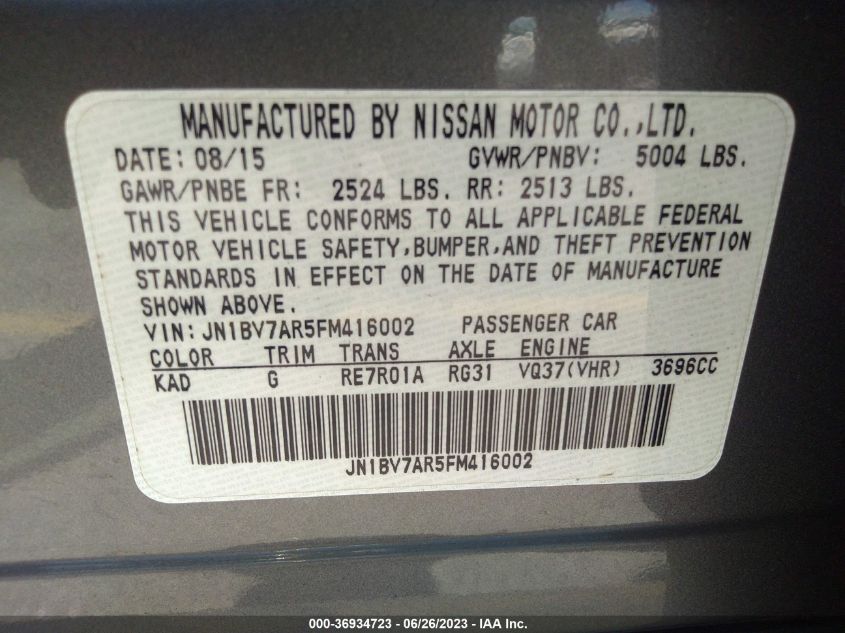 2015 INFINITI Q50 SPORT - JN1BV7AR5FM416002