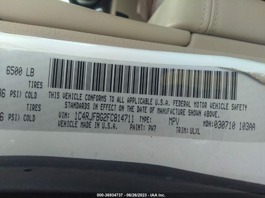 2015 JEEP GRAND CHEROKEE LIMITED - 1C4RJFBG2FC814711