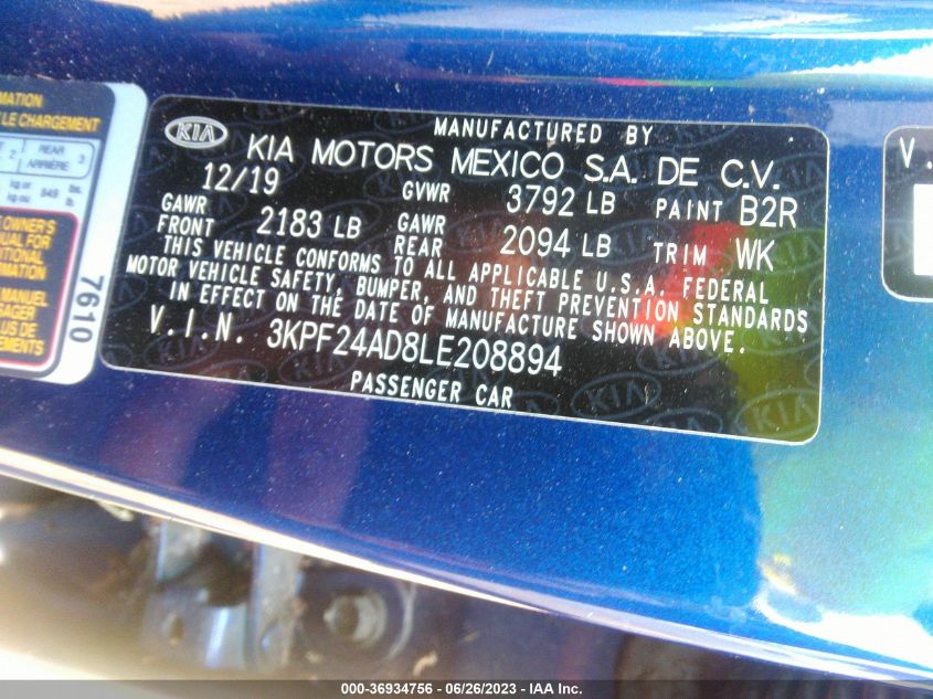 2020 KIA FORTE LXS - 3KPF24AD8LE208894