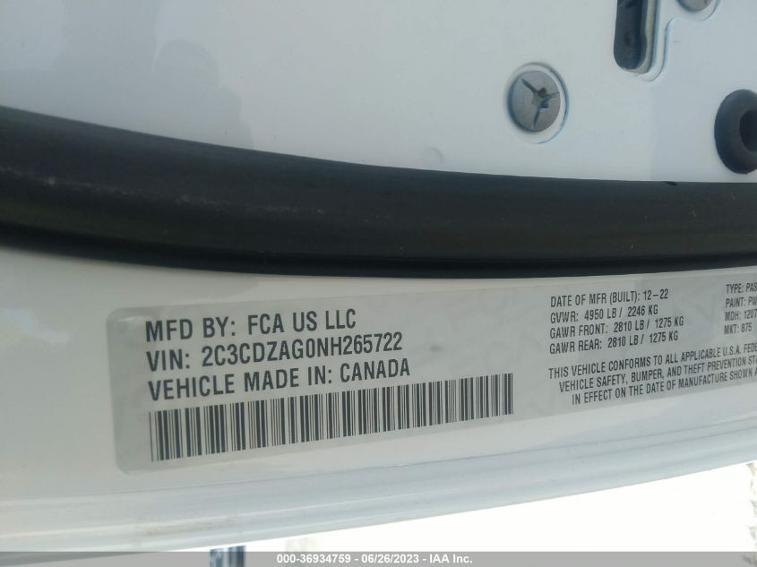 2022 DODGE CHALLENGER SXT - 2C3CDZAG0NH265722