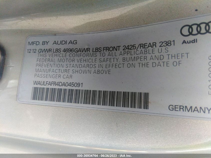 2013 AUDI A5 PREMIUM PLUS - WAULFAFR4DA045091
