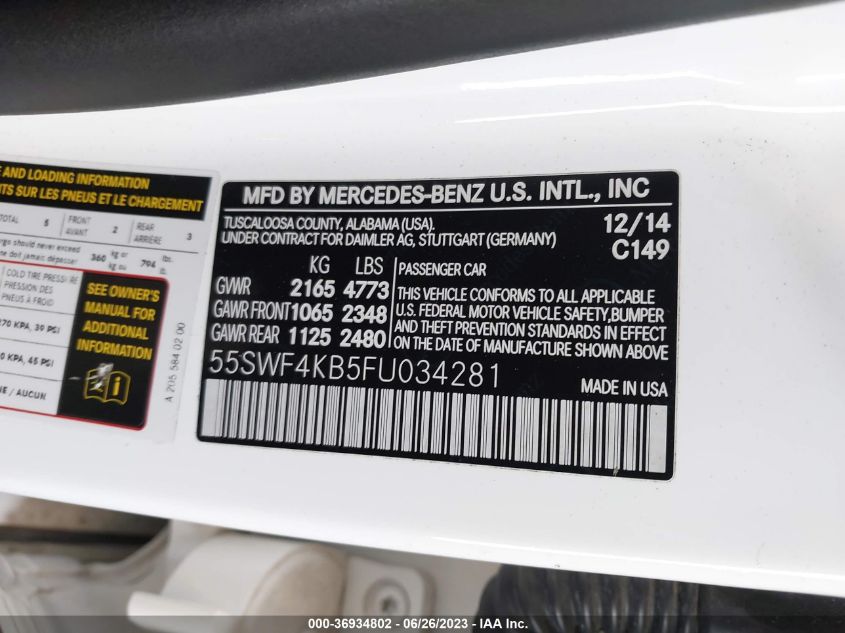 2015 MERCEDES-BENZ C-CLASS C 300 - 55SWF4KB5FU034281