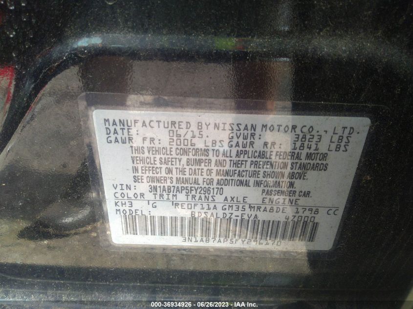 2015 NISSAN SENTRA SV - 3N1AB7AP5FY296170