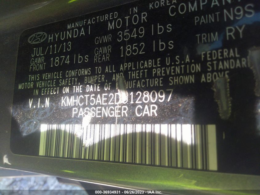 2013 HYUNDAI ACCENT GS - KMHCT5AE2DU128097
