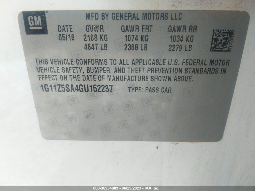 2016 CHEVROLET IMPALA LS - 1G1125SA4GU162237