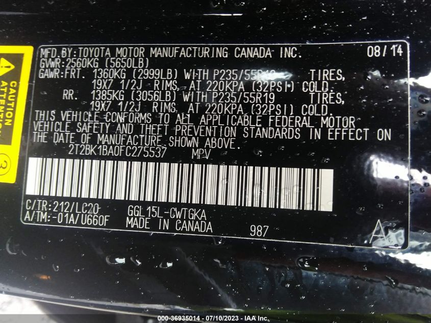 2015 LEXUS RX 350 - 2T2BK1BA0FC275537