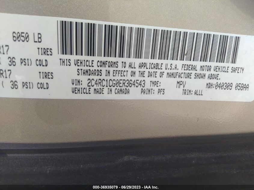 2014 CHRYSLER TOWN & COUNTRY TOURING-L - 2C4RC1CG0ER364543