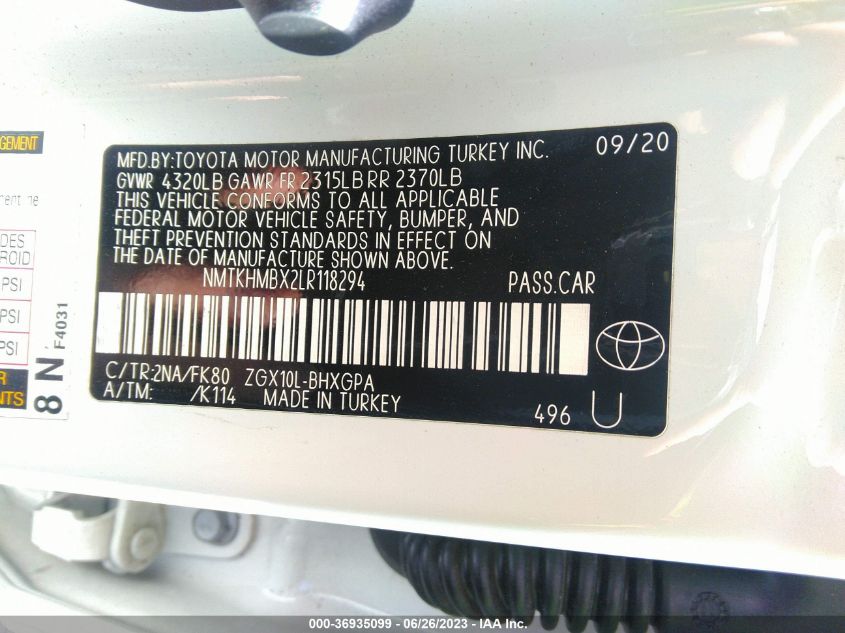 2020 TOYOTA C-HR LE/XLE/LIMITED - NMTKHMBX2LR118294