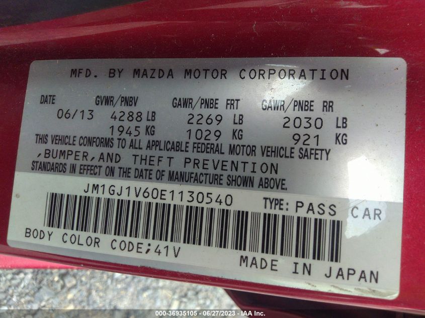 2014 MAZDA MAZDA6 I TOURING - JM1GJ1V60E1130540