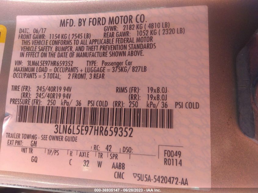 2017 LINCOLN MKZ RESERVE - 3LN6L5E97HR659352