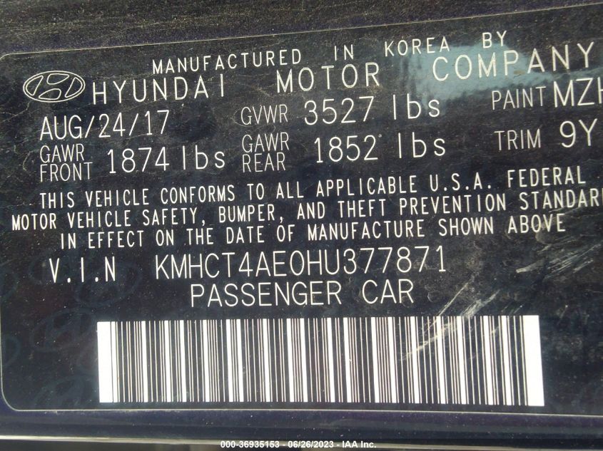 2017 HYUNDAI ACCENT SE - KMHCT4AE0HU377871