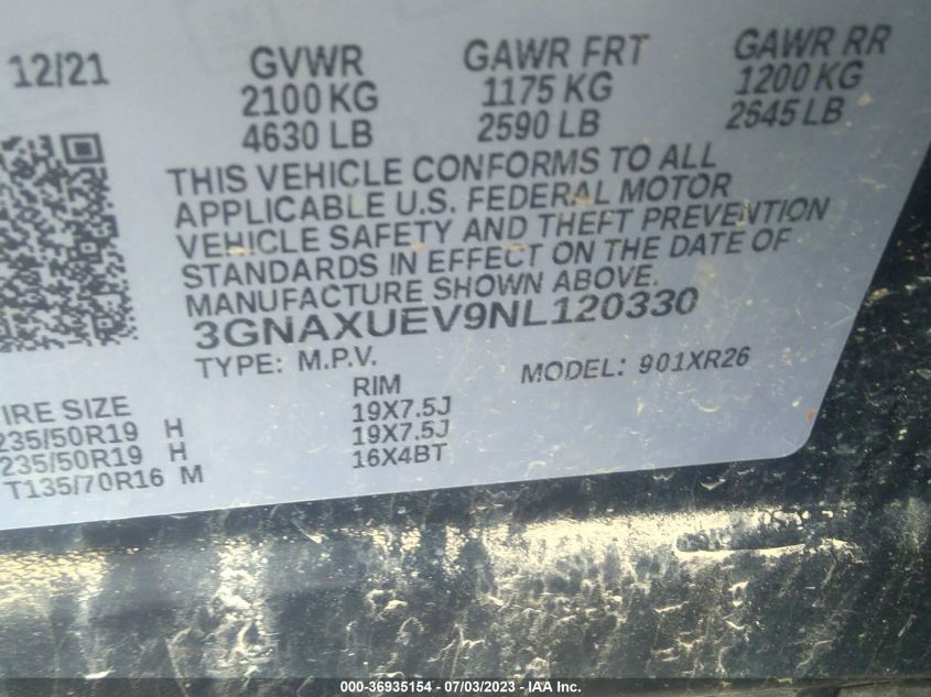 2022 CHEVROLET EQUINOX LT - 3GNAXUEV9NL120330