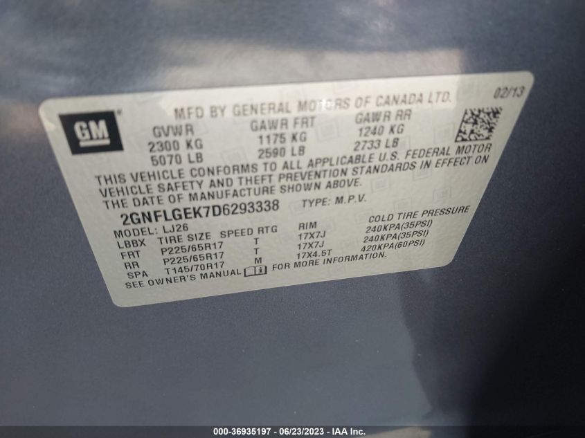 2013 CHEVROLET EQUINOX LTZ - 2GNFLGEK7D6293338