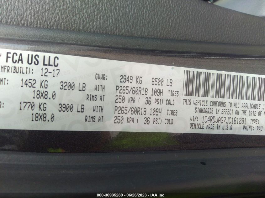 2018 DODGE DURANGO SXT - 1C4RDJAG7JC161281