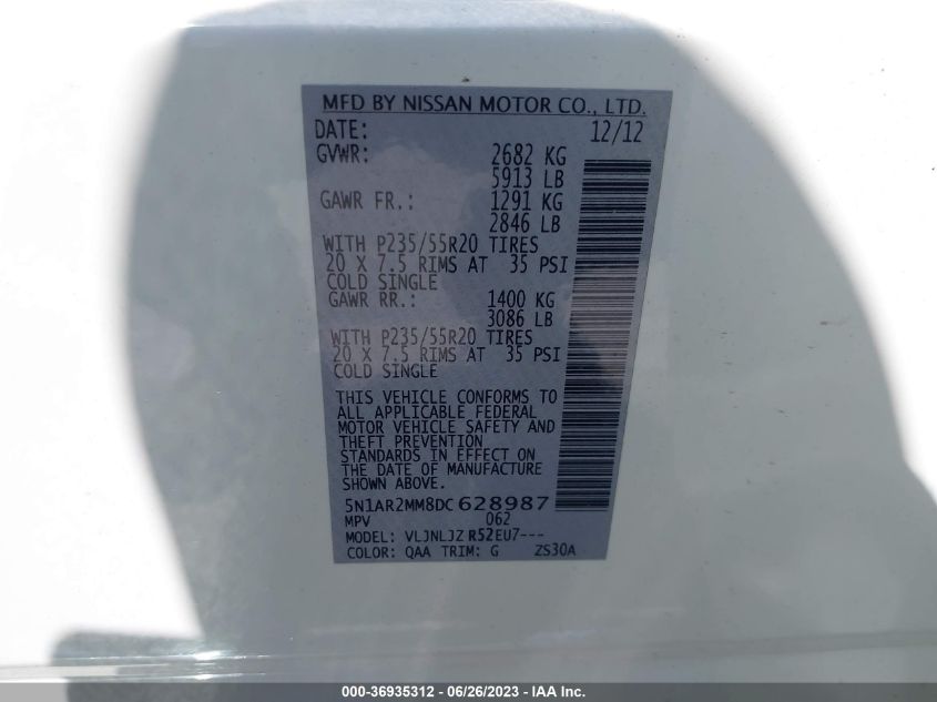 2013 NISSAN PATHFINDER PLATINUM - 5N1AR2MM8DC628987