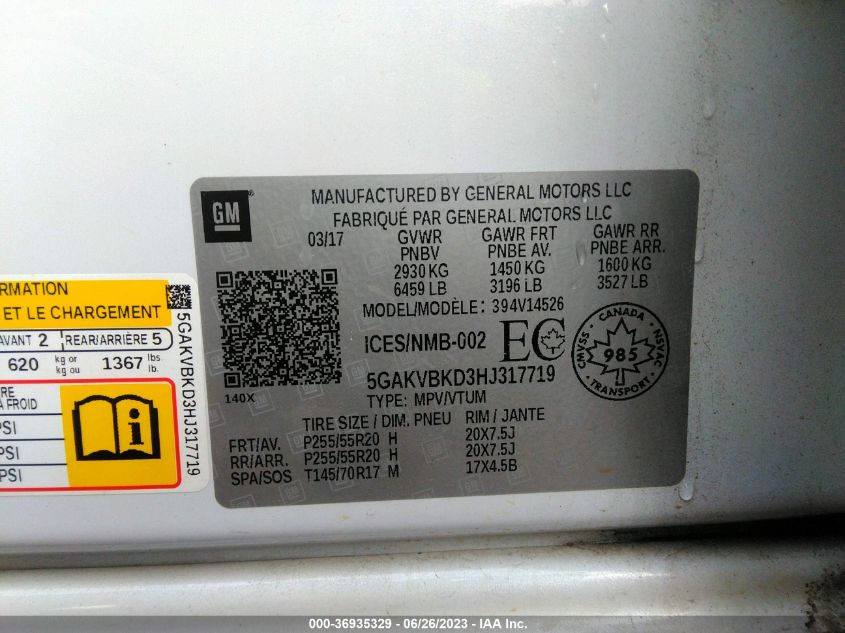 2017 BUICK ENCLAVE - 5GAKVBKD3HJ317719