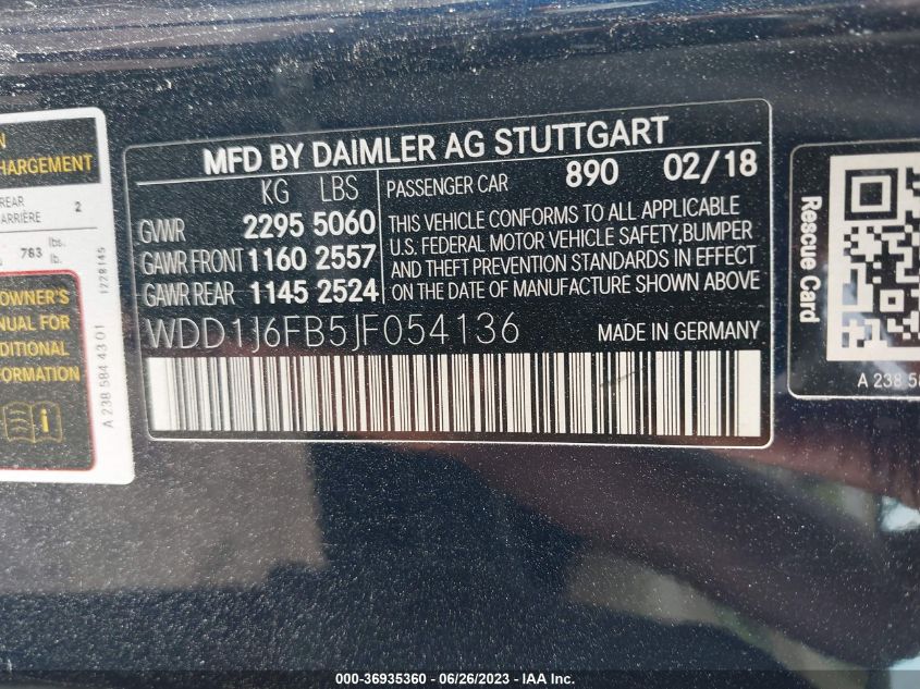 2018 MERCEDES-BENZ E-CLASS E 400 - WDD1J6FB5JF054136
