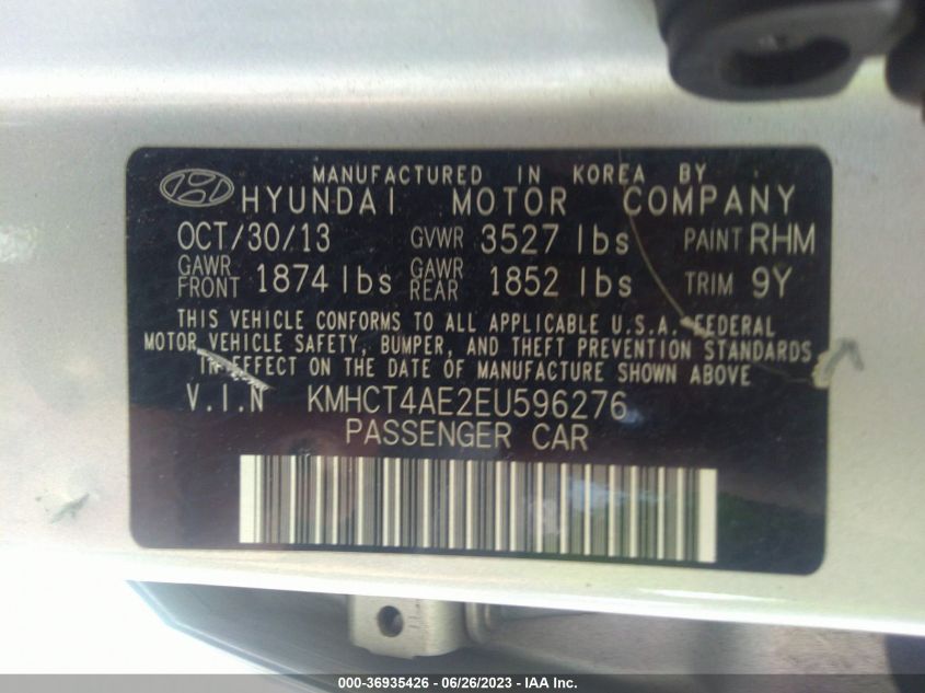 2014 HYUNDAI ACCENT GLS/GS - KMHCT4AE2EU596276