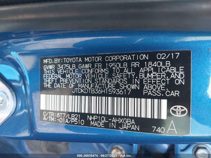 2017 TOYOTA PRIUS C - JTDKDTB36H1593617