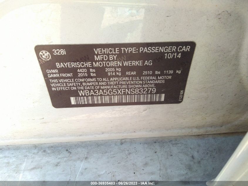 2015 BMW 3 SERIES 328I - WBA3A5G5XFNS83279