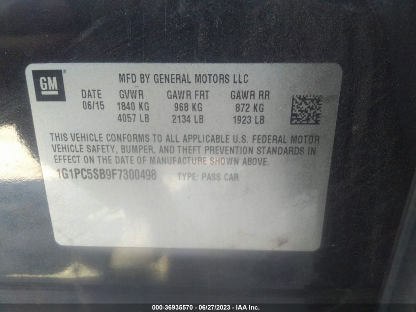 2015 CHEVROLET CRUZE LT - 1G1PC5SB9F7300498
