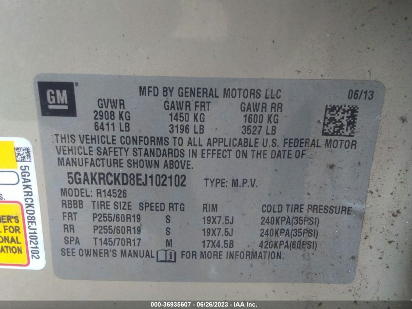 2014 BUICK ENCLAVE - 5GAKRCKD8EJ102102