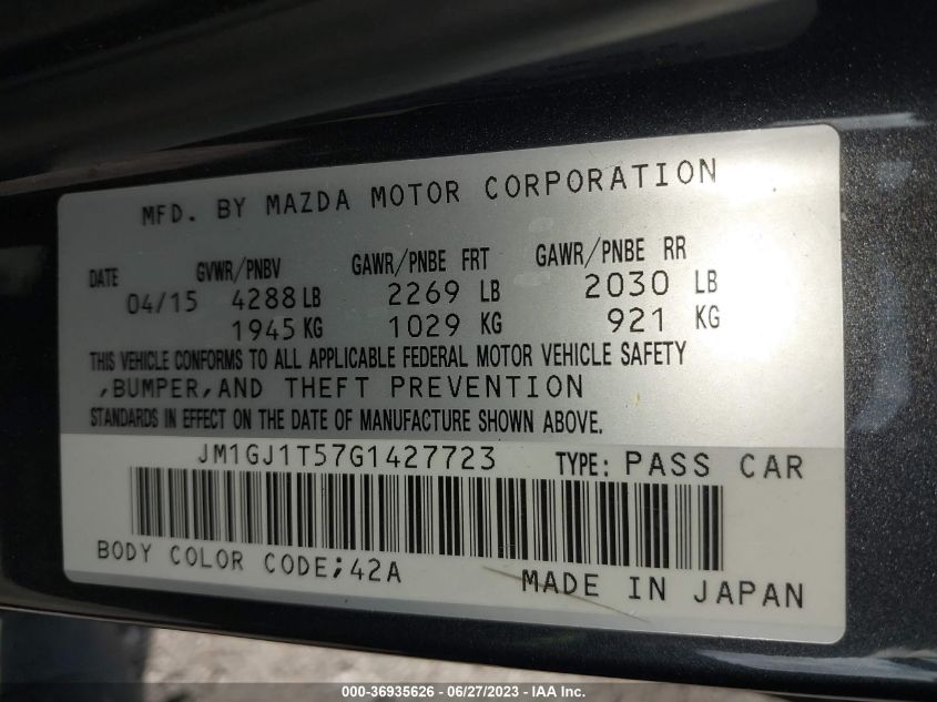 2016 MAZDA MAZDA6 I TOURING - JM1GJ1T57G1427723