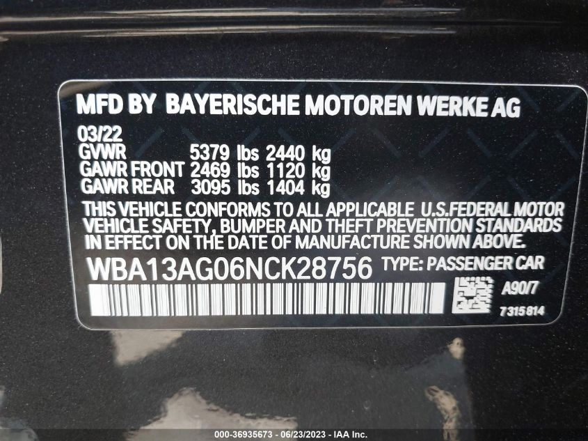 2022 BMW 5 SERIES 530E - WBA13AG06NCK28756