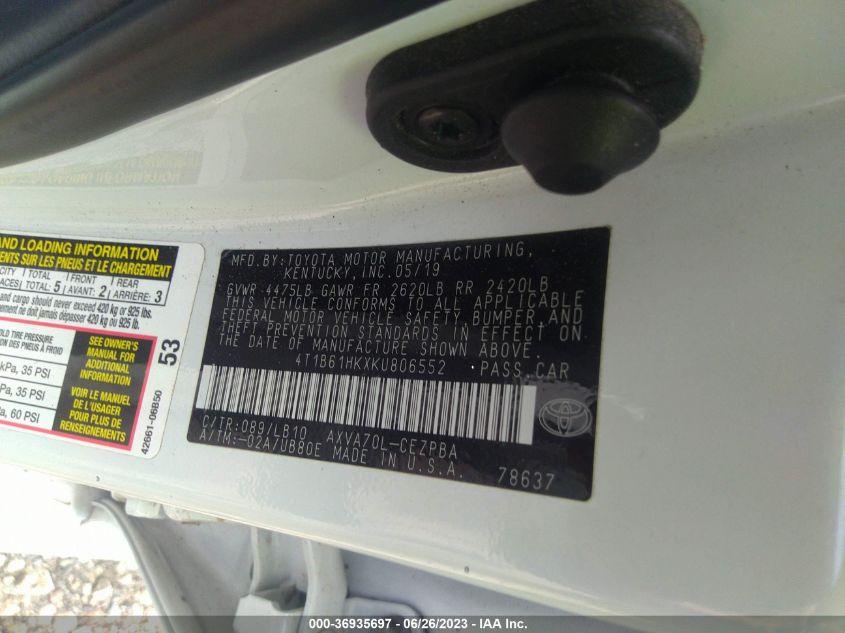 2019 TOYOTA CAMRY XSE - 4T1B61HKXKU806552