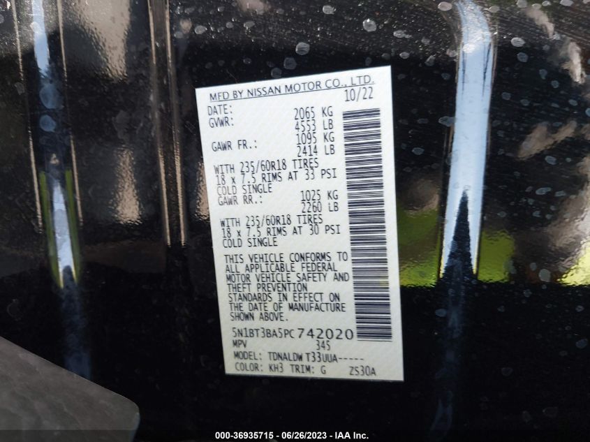 2023 NISSAN ROGUE SV - 5N1BT3BA5PC742020
