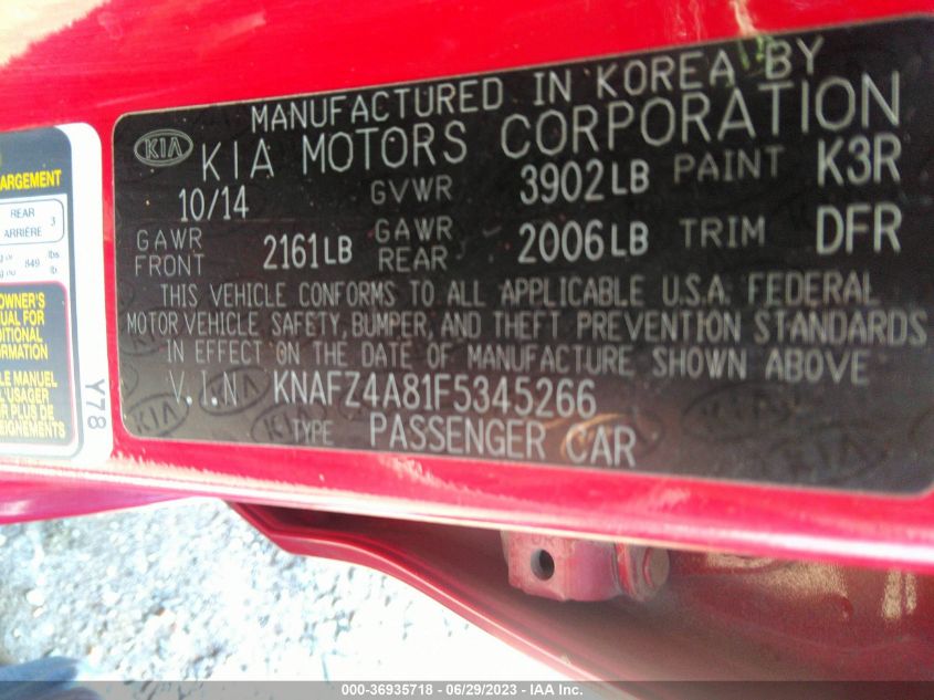 2015 KIA FORTE EX - KNAFZ4A81F5345266