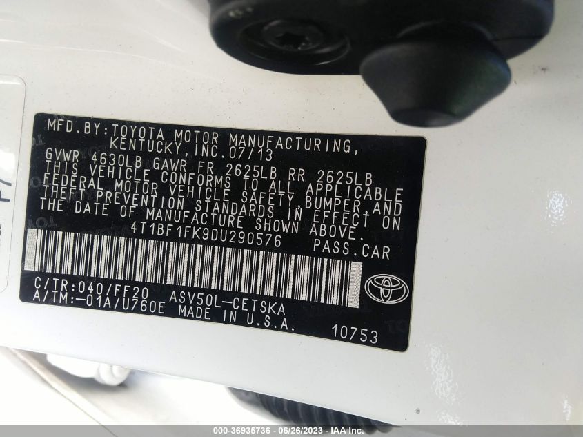 2013 TOYOTA CAMRY L/SE/LE/XLE - 4T1BF1FK9DU290576