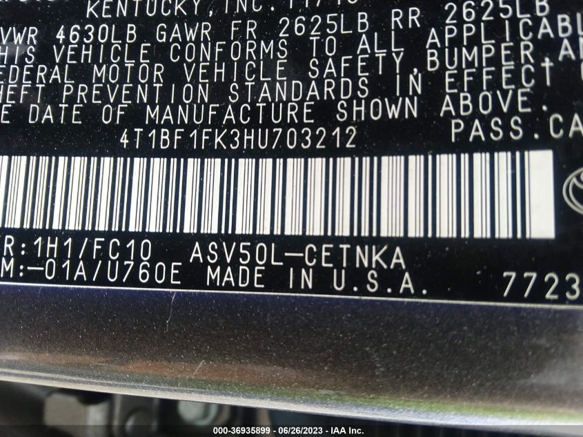2017 TOYOTA CAMRY LE - 4T1BF1FK3HU703212