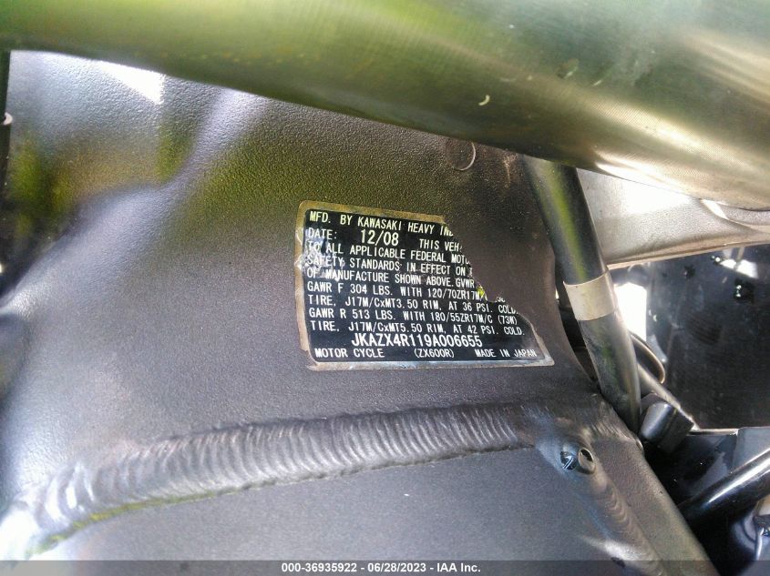 2009 KAWASAKI ZX600 R JKAZX4R119A006655