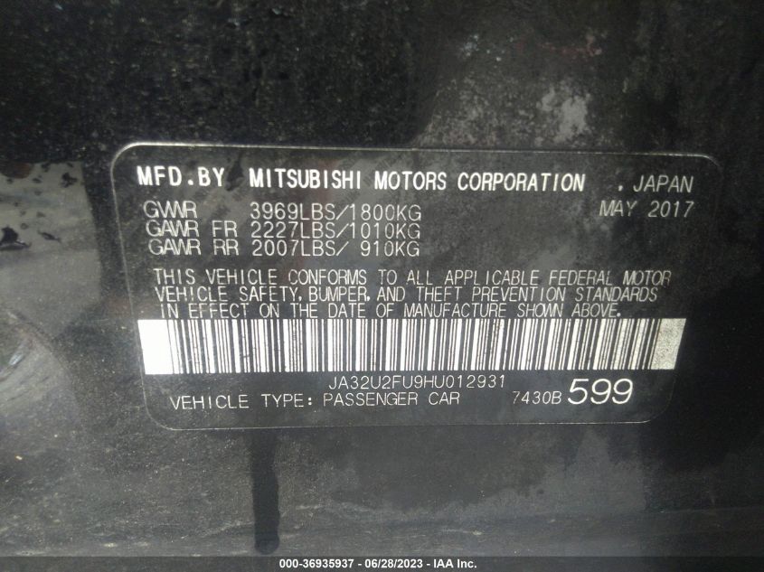 2017 MITSUBISHI LANCER ES/LE - JA32U2FU9HU012931