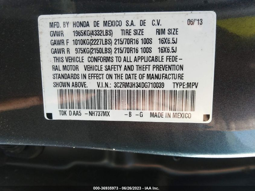 2013 HONDA CR-V LX - 3CZRM3H34DG710039