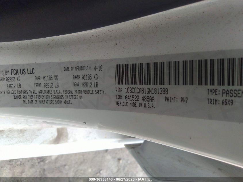 2016 CHRYSLER 200 LIMITED - 1C3CCCAB1GN181388