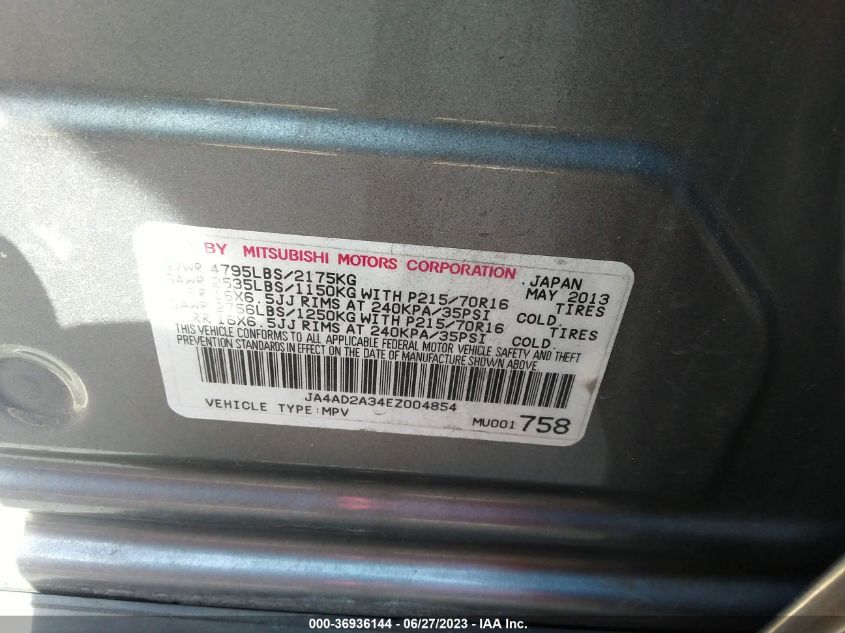 2014 MITSUBISHI OUTLANDER ES - JA4AD2A34EZ004854